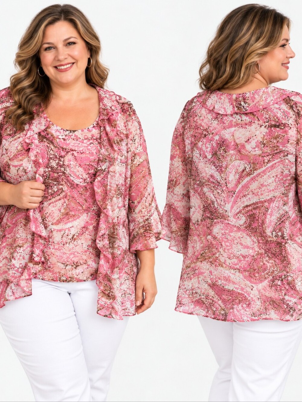 NWT Dana Kay 24WP Pink Paisley Layered Top Set Contemporary Casual Romantic Boho